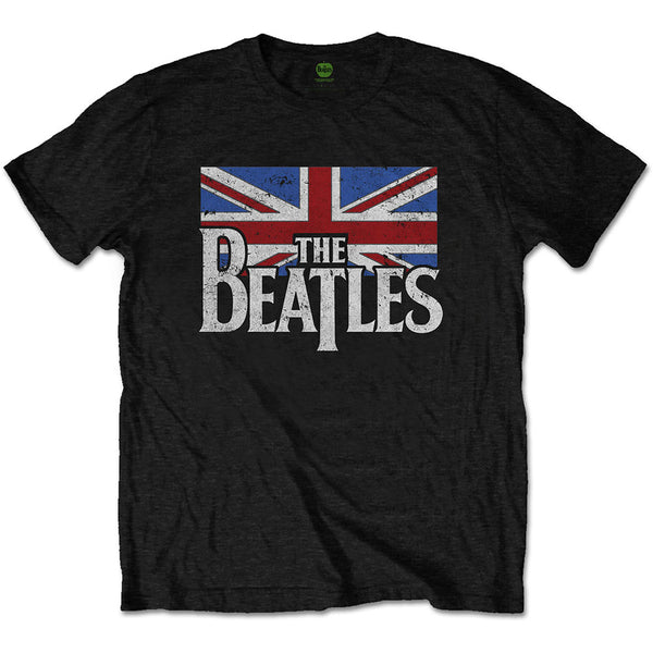 The Beatles Unisex Tee: Drop T Logo & Vintage Flag 