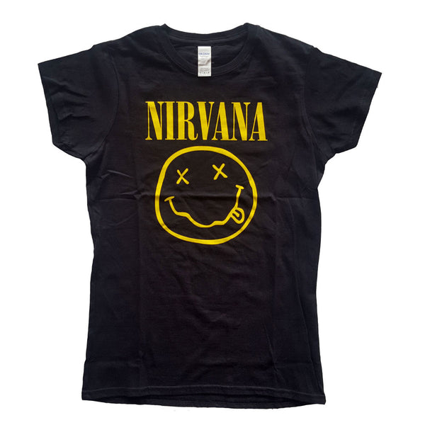 Nirvana Ladies Tee: Yellow Smiley 