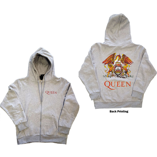 Queen Unisex Zipped Hoodie: Classic Crest (Back Print) (XXXX-Large)