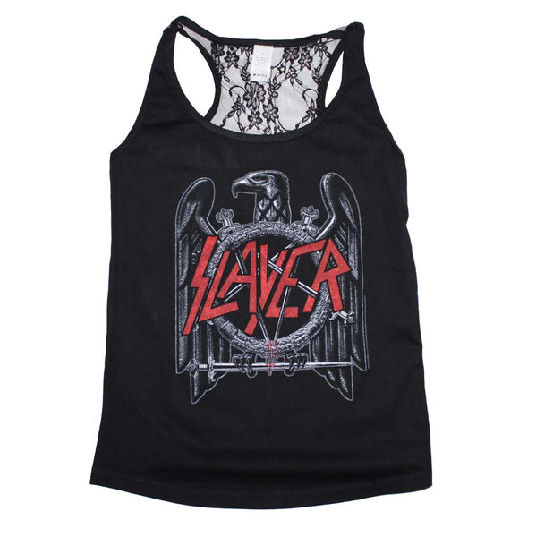 Slayer Eagle Lace Back Juniors Tank Top is available at Rocker Tee