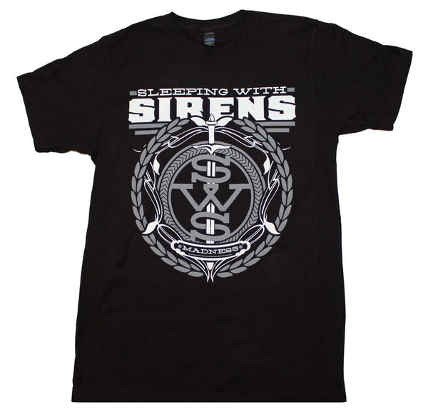 Sleeping with Sirens t-shirt featuring a great crest logo print on the front of the rock t-shirt
