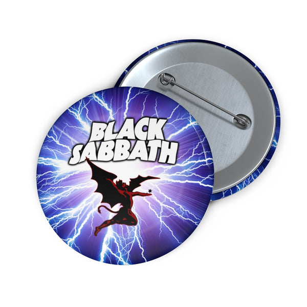 Black Sabbath Lightning White Logo Pin Buttons