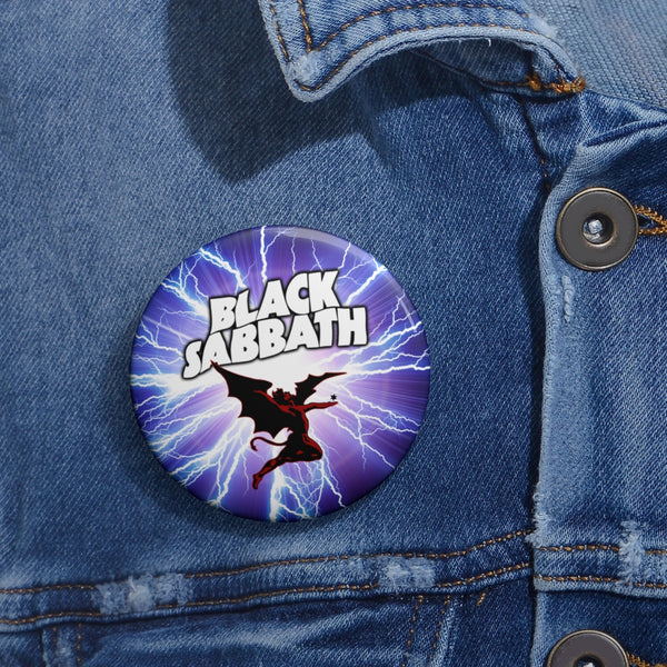 Black Sabbath Lightning White Logo Pin Buttons