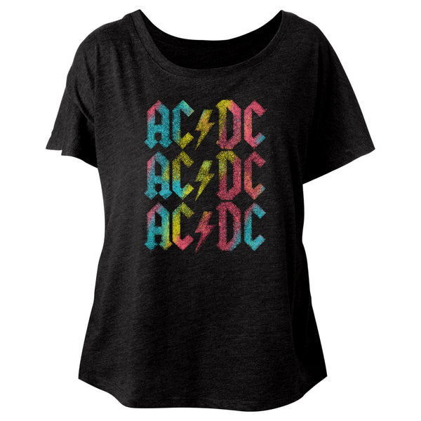 ACDC multicolor logo ladies short sleeve premium tee.