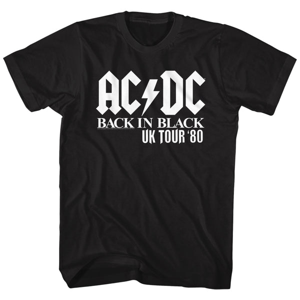 ACDC Back In Black UK Tour '80 adult short sleeve tee.