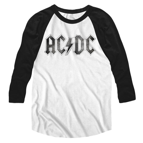 ACDC distressed logo adult 3/4 raglan shirt.