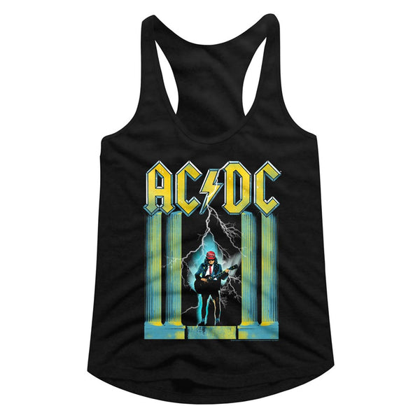 ACDC Angus with guitar ladies racerback tank top.