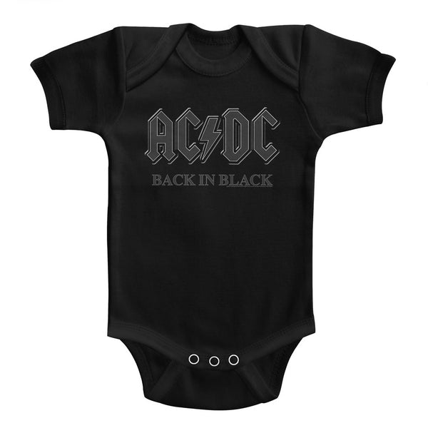 ACDC Back In Black infant short sleeve bodysuit.