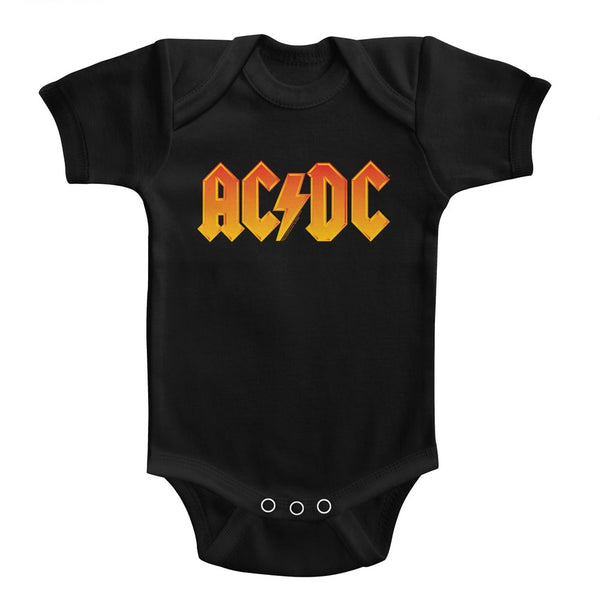 ACDC solid orange classic logo infant short sleeve bodysuit.