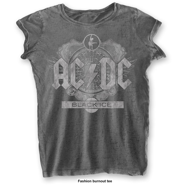 AC/DC Ladies Fashion Tee: Black Ice (Burn Out) (X-Large)