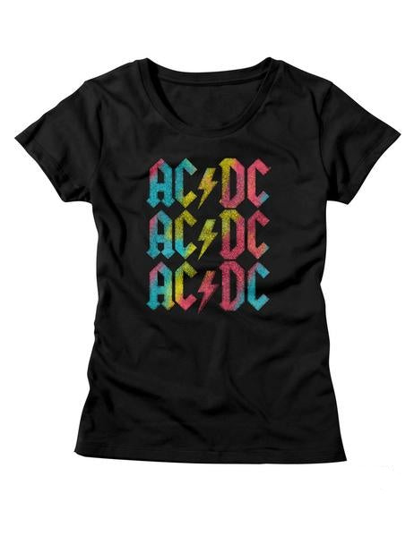 ACDC multicolored logo ladies short sleeve tee.