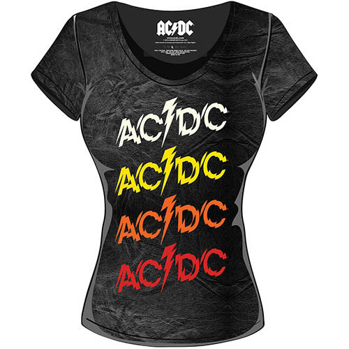 AC/DC Ladies Fashion Tee: Powerage Repeat (Acid Wash) (X-Large)