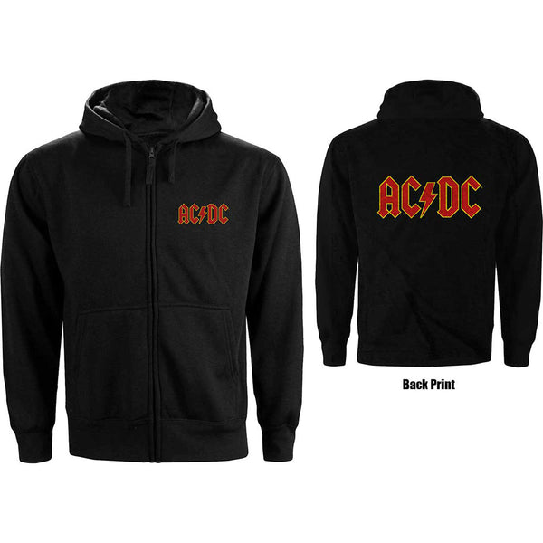 AC/DC Ladies Zipped Hoodie: Logo (Back Print) (XX-Large)