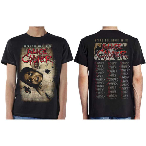 Alice Cooper Unisex Tee: Spend The Night With Spiders (Ex Tour/Back Print) 