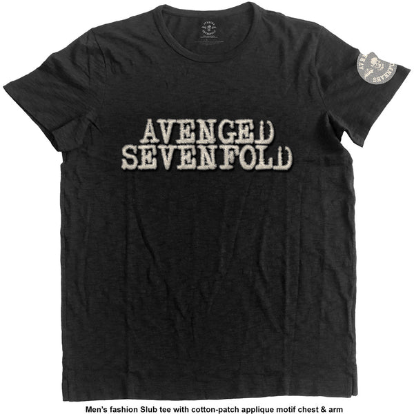 Avenged Sevenfold Unisex Fashion Tee: Logo & Death Bat (Applique Motifs) (XX-Large)