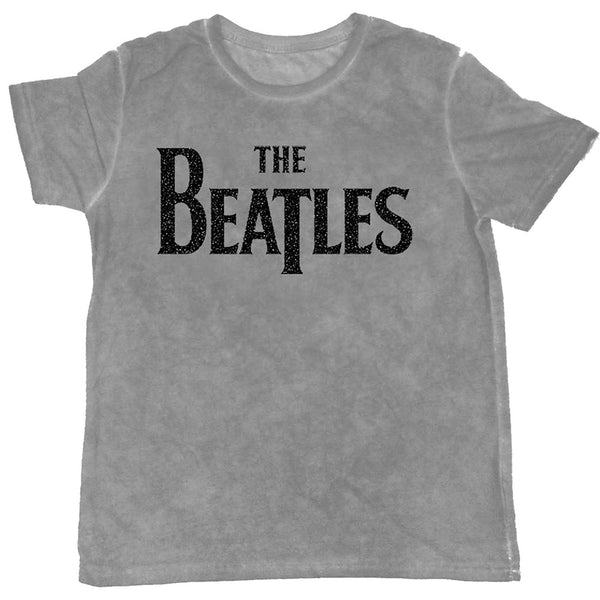 The Beatles Unisex Fashion Tee: Drop T Logo with Burn Out and Flocked Finishing 