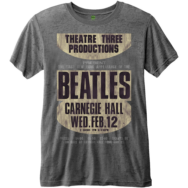 The Beatles Unisex Fashion Tee: Carnegie Hall with Burn Out Finishing 