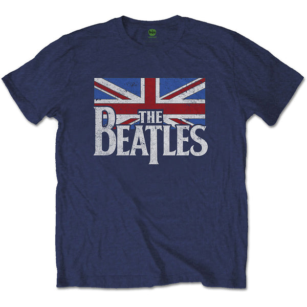 The Beatles Unisex Tee: Drop T Logo & Vintage Flag 