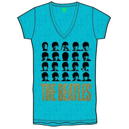 The Beatles Ladies Fashion Tee: Hard Days Night Faces (Burn Out/Glitter Print) 
