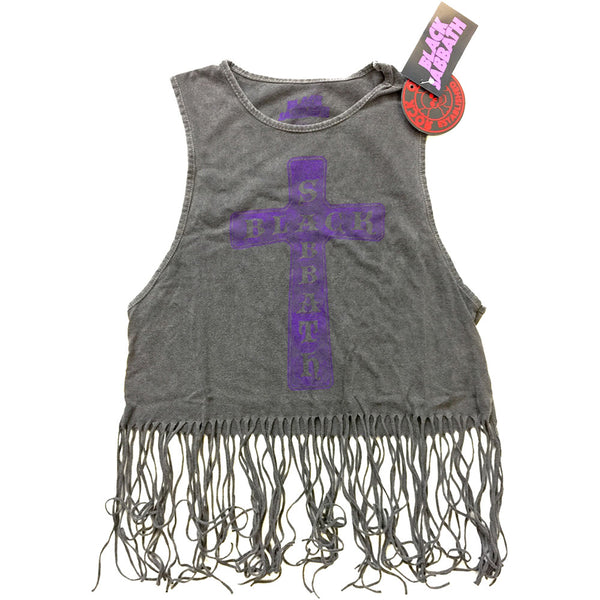 Black Sabbath Ladies Tee Vest: Vintage Cross (Tassels) 