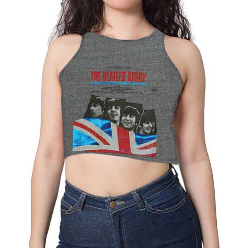 The Beatles Ladies Vest Tee: The Beatles Story with Cropped Styling and Hotfix Applications 
