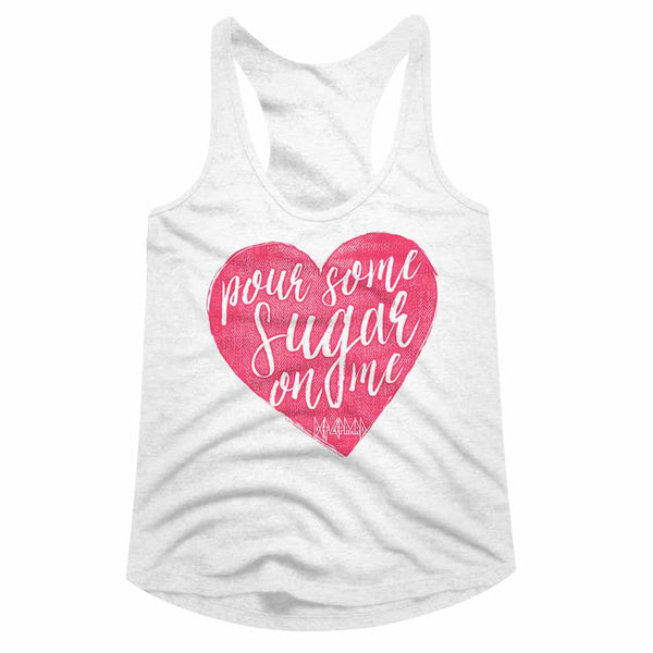 Def Leppard Pour Some Sugar On Me Heart ladies racerback tank top.