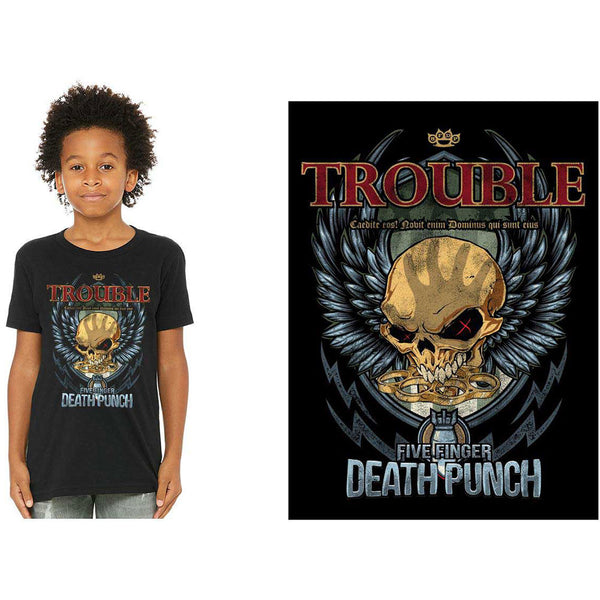 Five Finger Death Punch Kids Tee: Trouble (13 - 14 Years)