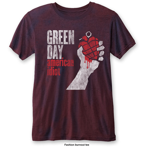 Green Day Unisex Fashion Tee: American Idiot Vintage (Burn Out) 