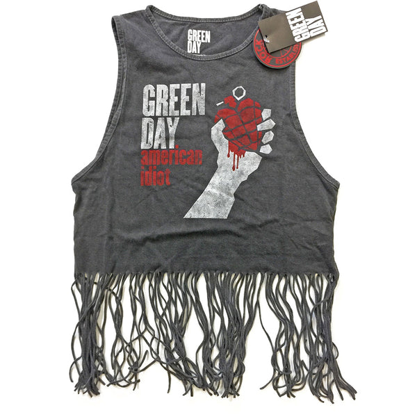 Green Day Ladies Tee Vest: American Idiot Vintage (Tassels) 