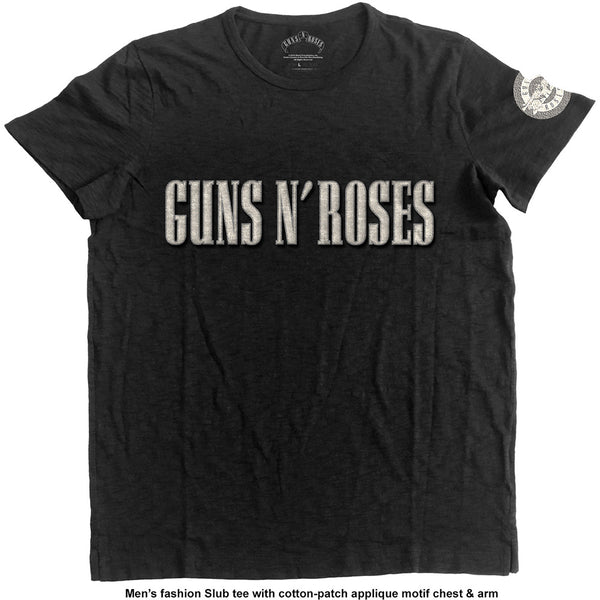 Guns N' Roses Unisex Fashion Tee: Logo & Bullet Circle (Applique Motifs) 