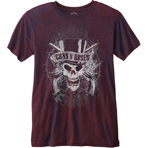 Guns N' Roses Unisex Fashion Tee: Faded Skull with Burn Out Finishing 