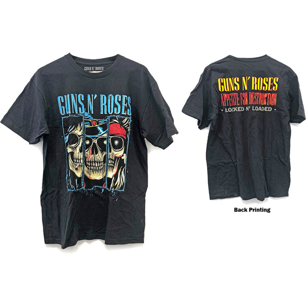 Guns N' Roses Unisex Tee: Skulls Appetite For Destruction Blue (Ex-Tour/Back Print) 