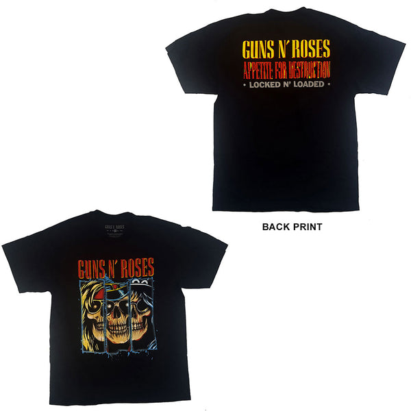 Guns N' Roses Unisex Tee: Skulls Appetite For Destruction Red (Ex-Tour/Back Print) 