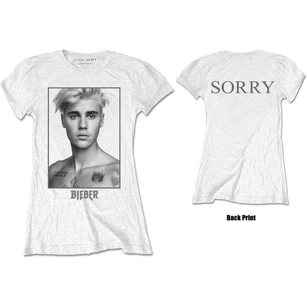 Justin Bieber Ladies Tee: Sorry Ladies (Back Print) 