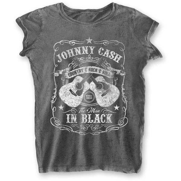 Johnny Cash Ladies Tee: The Man In Black (Burn Out) (XX-Large)