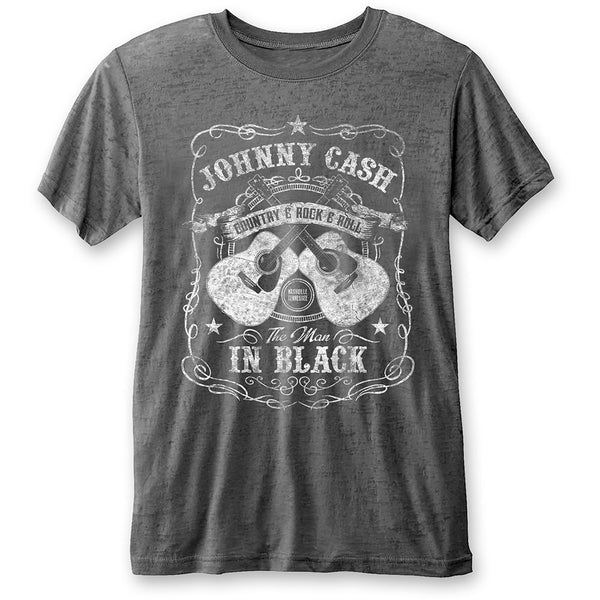 Johnny Cash Unisex Tee: The Man in Black (Burn Out) (XX-Large)