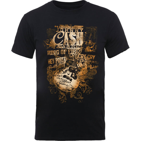 Johnny Cash Unisex Tee: Guitar Song Titles (XX-Large)