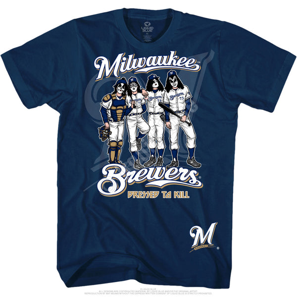Milwaukee Brewers Dressed to Kill Navy T-Shirt is available at Rocker Tee