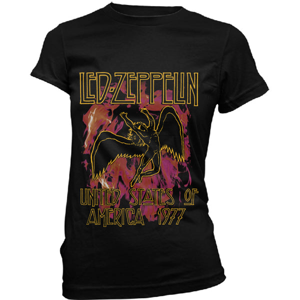 Led Zeppelin Ladies Tee: Black Flames 