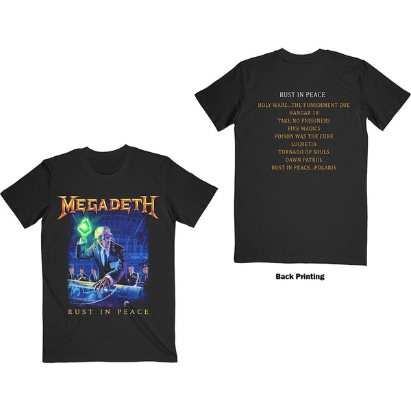 Megadeth Unisex Tee: Rust In Peace Tracklist (Back Print) 