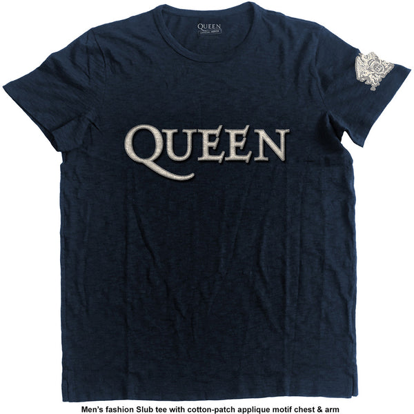 Queen Unisex Fashion Tee: Logo & Crest (Applique Motifs) (XX-Large)