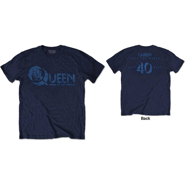 Queen Unisex Tee: News of the World 40th Vintage Logo (Back Print) (XX-Large)