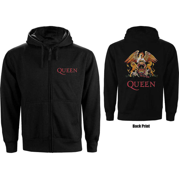 Queen Ladies Zipped Hoodie: Classic Crest (Back Print) (XX-Large)