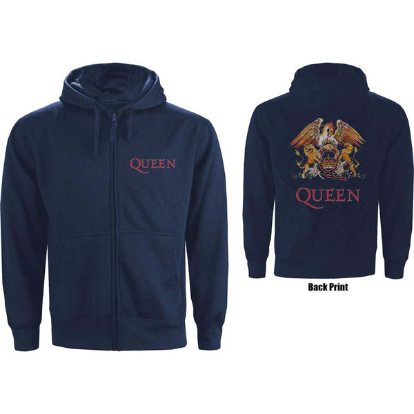 Queen Unisex Zipped Hoodie: Classic Crest (Back Print) (XXX-Large)