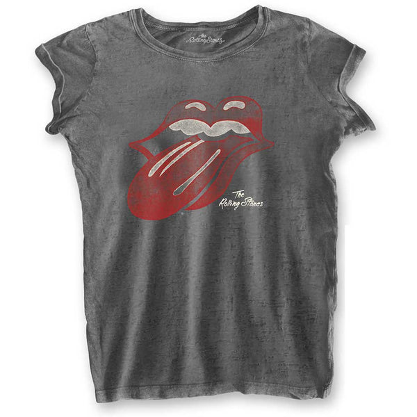 The Rolling Stones Ladies Fashion Tee: Vintage Tongue (Burn Out) (X-Large)