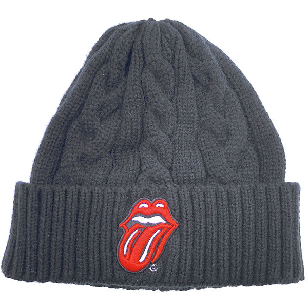 The Rolling Stones Unisex Beanie Hat: Classic Tongue (Cable Knit)