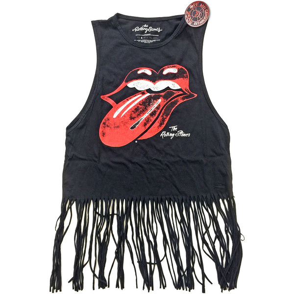 The Rolling Stones Ladies Tee Vest: Vintage Tongue Logo (Tassels) (XX-Large)