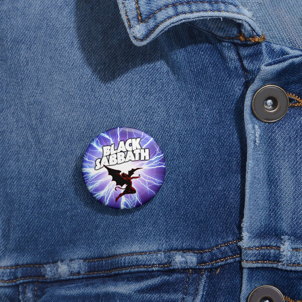 Black Sabbath Lightning White Logo Pin Buttons