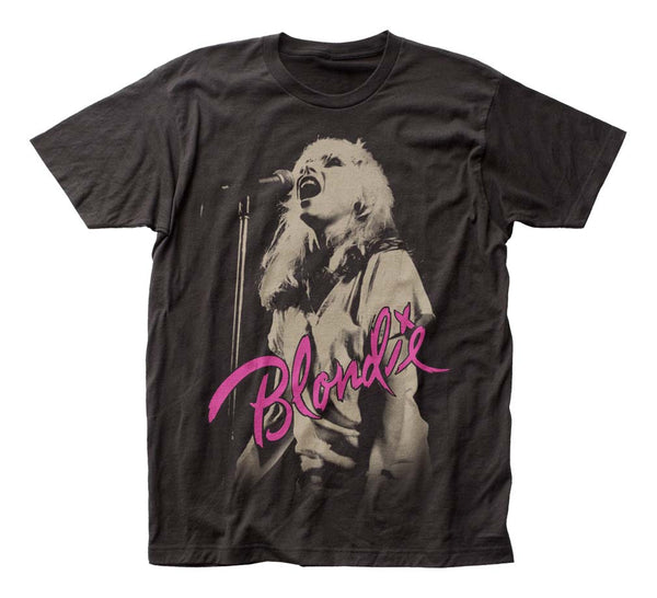 Blondie at the mic band t-shirt is available at Rocker Tee