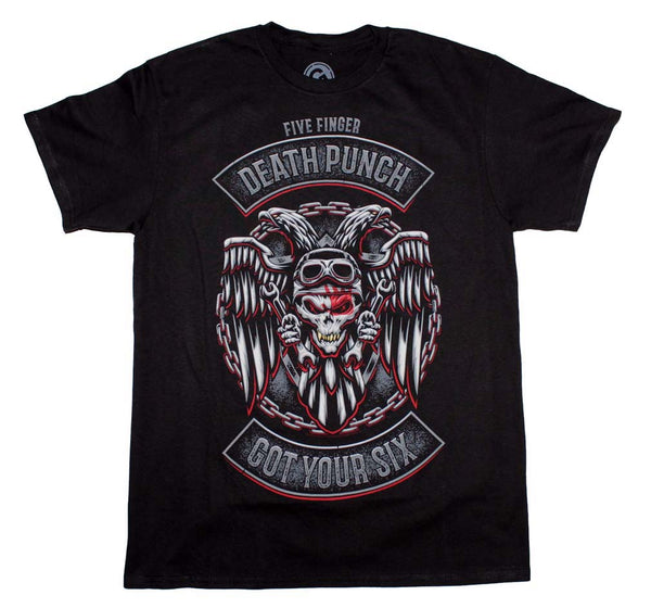 Five Finger Death Punch Biker Badge t-shirt is available at rockerteeshirts.com